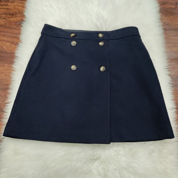 Boden Navy Blue Wool Blend Preppy Button Front  Eloise Wrap Mini Skirt Size 10 - Picture 4 of 13
